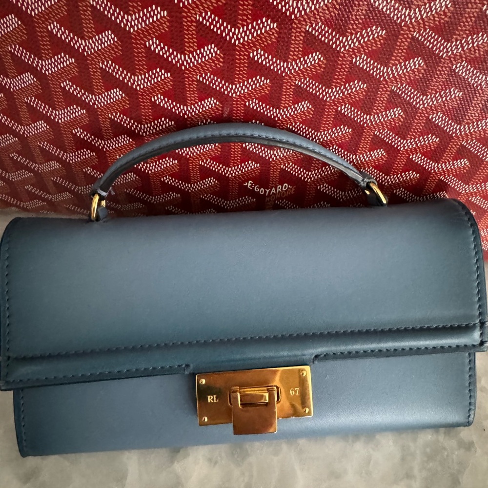 Ralph Lauren Blue Leather Wristlet Clutch with Gold Hardware - Picture 4 of 10
